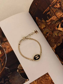 Chanel gold oval black fine flash double c letter snake bone bracelet-3740  